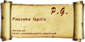 Paszeka Gyula névjegykártya